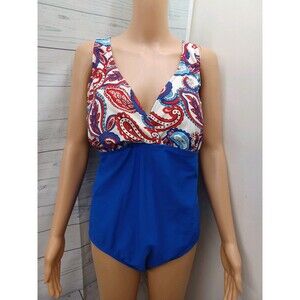 Catalina Womens Swimsuit Sz 3X 22W/24W Paisley One Piece Bathing Suit Blue Red
